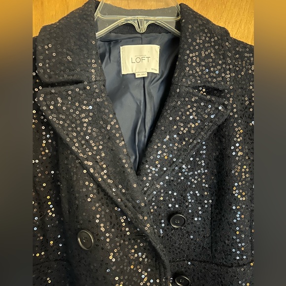 Ann Taylor Loft Navy sequin Pea Coat 2P EUC - Picture 2 of 8